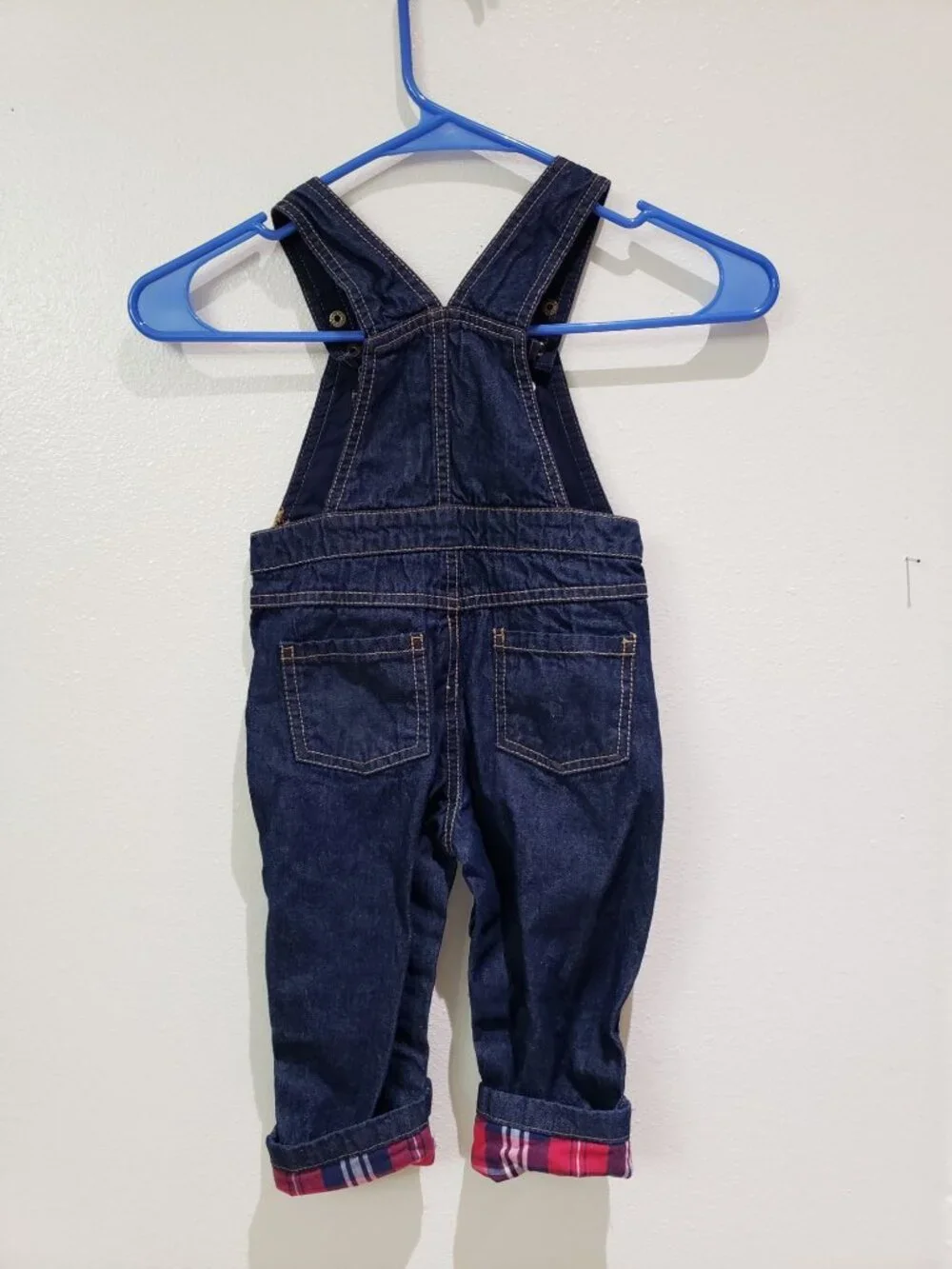 Boys Rock 100% cotton, plaid cuff, straight leg, Denim Overalls, boy size 18M